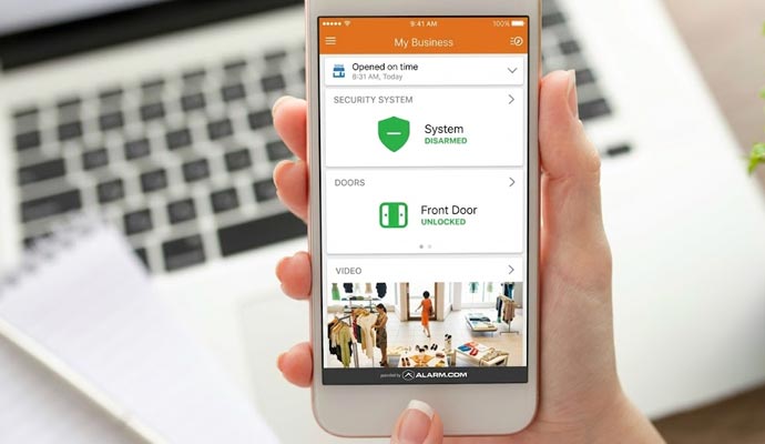 Alarm system security monitoring on mobile app
