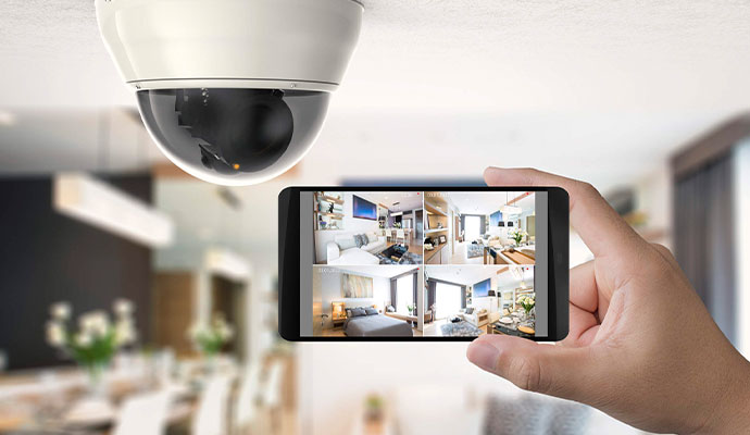 Indoor dome security camera with multi-view mobile app monitoring