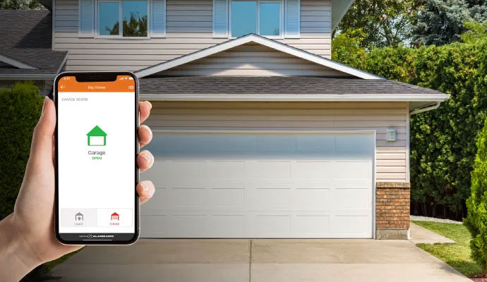 Smart garage door opener with Alarm.com mobile app monitoring