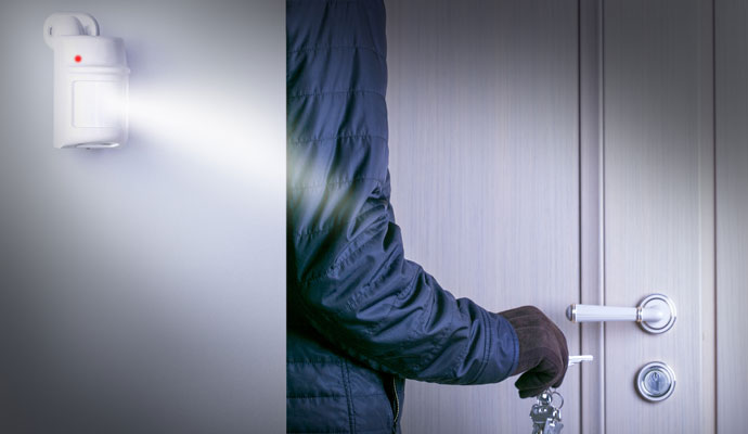 Motion sensor detecting an intruder at a door