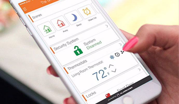 Mobile app interface for smart home security and thermostat