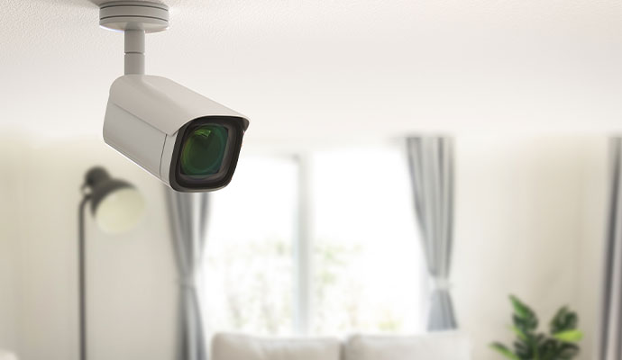 Bullet security camera installed in a living room