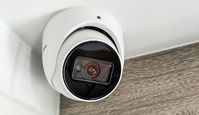 Eyeball security camera mounted in a corner