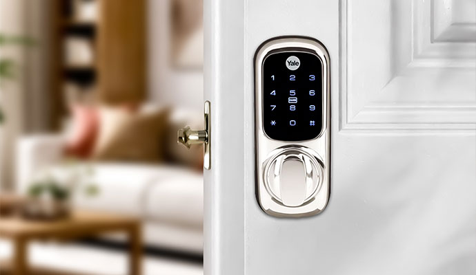 Smart keypad deadbolt on residential door