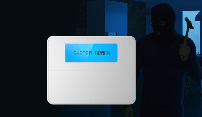 Armed home security system burglar