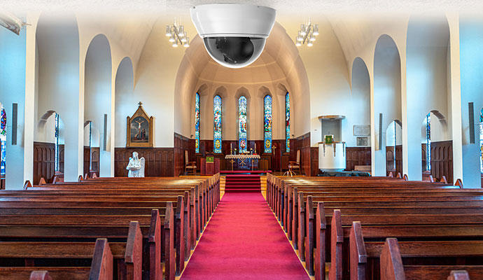 Church interior dome security camera