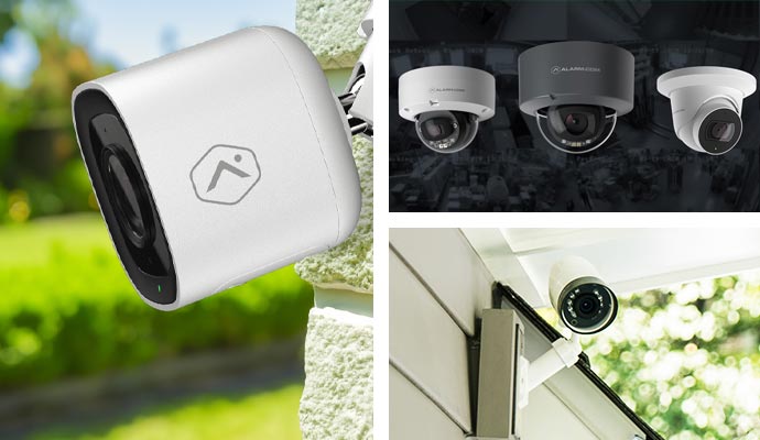 Collage of different types of security cameras