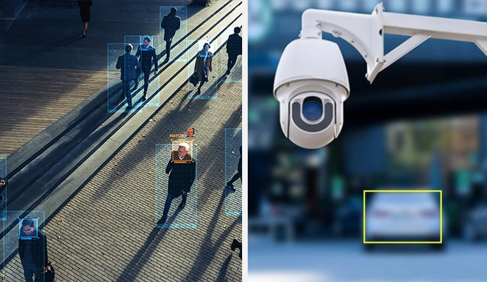 Collage of facial recognition and license plate reading cameras