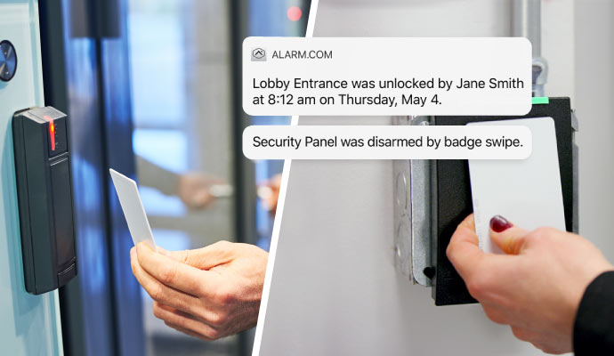 Collage of installed key card reader in hospital and corporate office