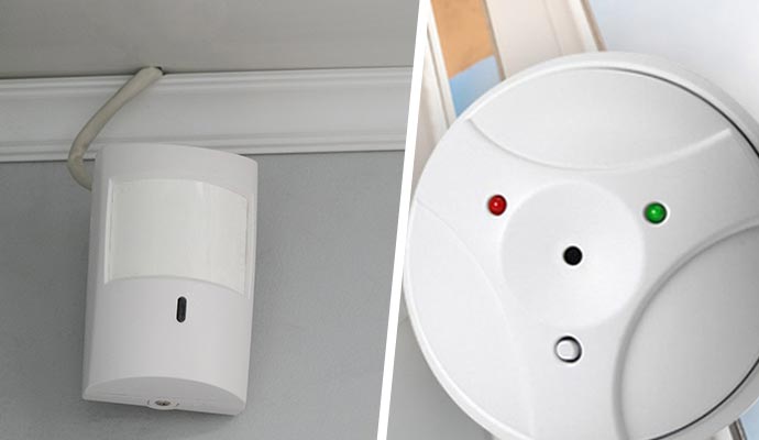 Collage of motion sensor and glass break detector