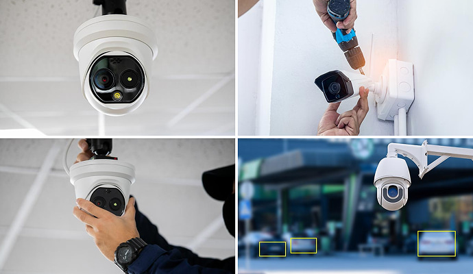 Collage of multi lens, HD, PTZ and license plate camera
