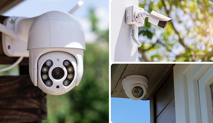 Collage of various types of outdoor security camera