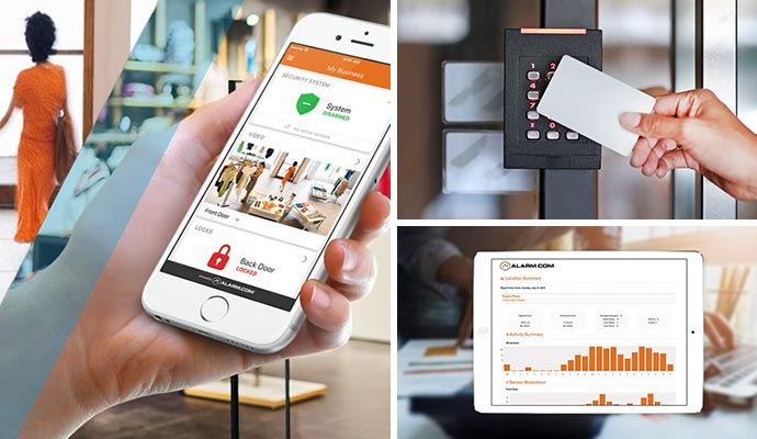 Collage of different business security solutions