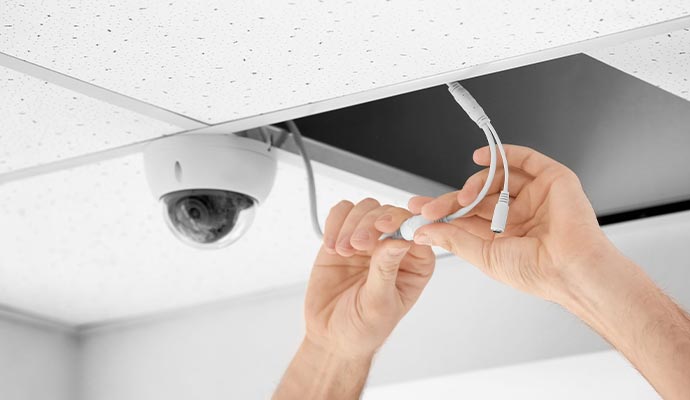 Expert worker installing security camera