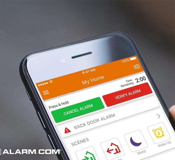 Smartphone displaying a fire alarm monitoring app interface.