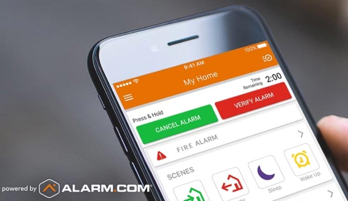 Smartphone displaying a fire alarm monitoring app interface