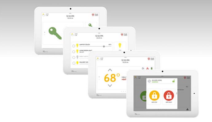 Four devices of interactive panels displayed together