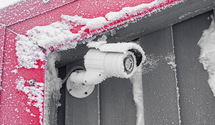 Security camera covered in snow