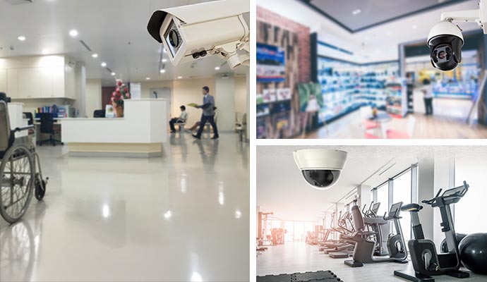 Security camera in hospital retail shop and fitness facility