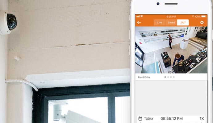 Live activities from security camera visible on smartphone device