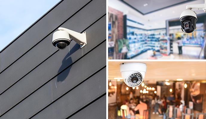 Security cameras in different commercial areas