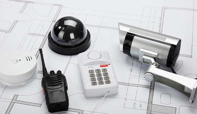 Security equipment on blueprint