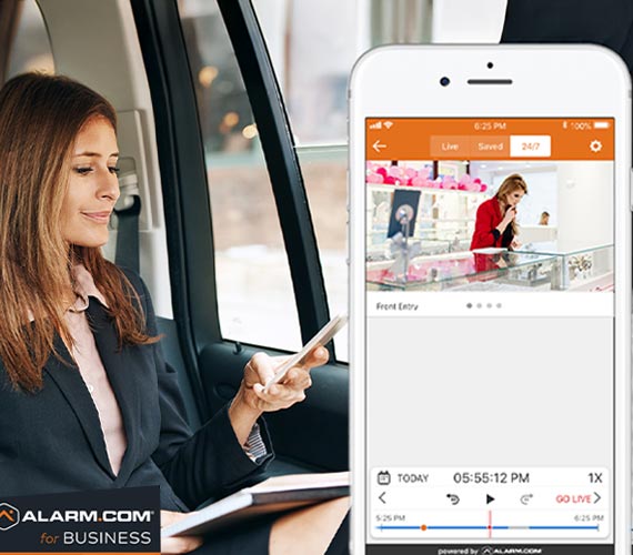 Woman monitoring their business remotely while sitting inside a vehicle
