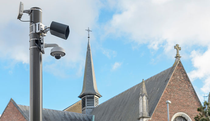 Outdoor security camera and surveillance system installation for churches
