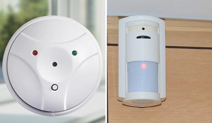 Collage of glass detector and motion sensor