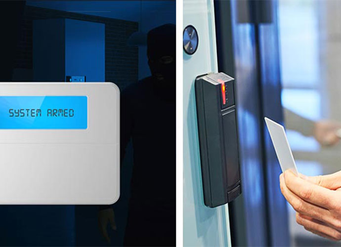 Collage of burglar detection system ans access control solution