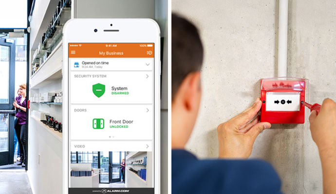 Collage of Commercial security monitoring and fire alarm installation service