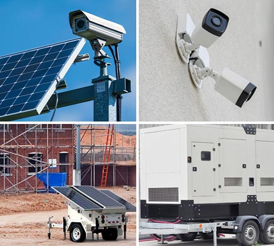 Collage of mobile trailer, smart generator, solar and wireless cameras