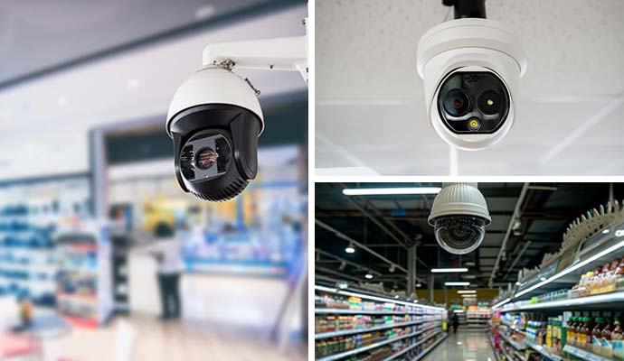 Collage of PTZ, dome, and multi-lens camera