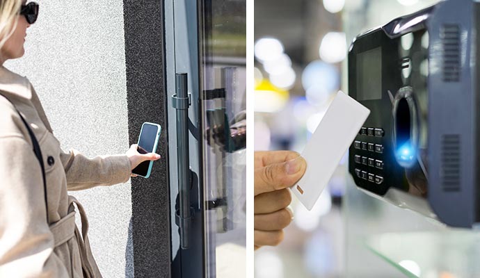 Collage of touchless door and role based access control system