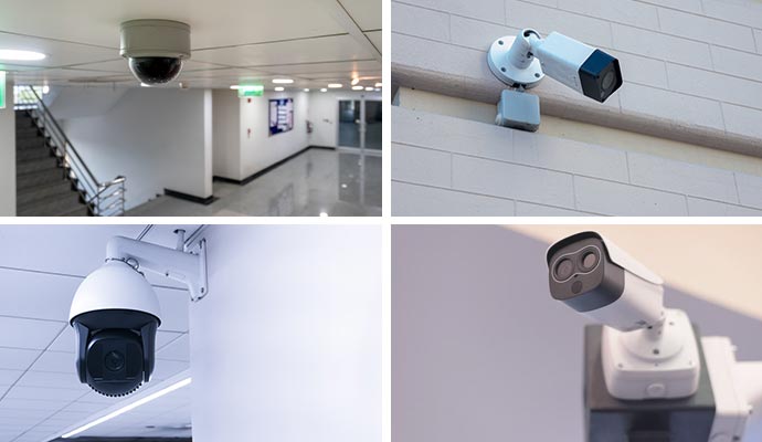 Commercial indoor and outdoor surveillance camera setup