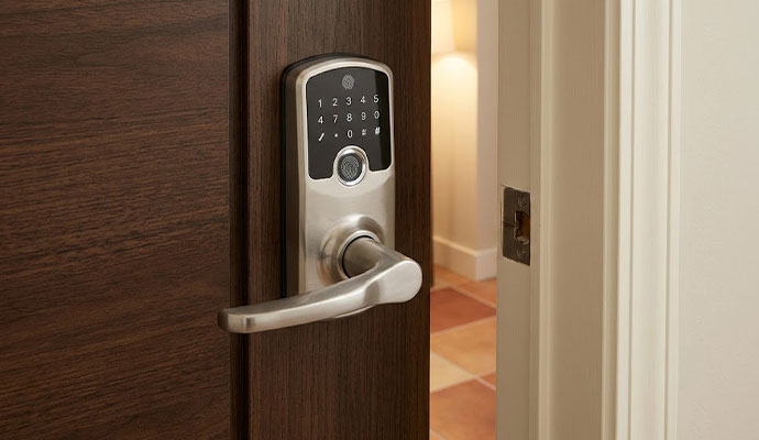 Commercial smart keypad door lock on office door