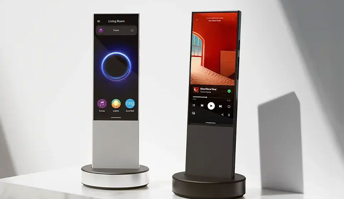 A side-by-side view of modern handheld touchscreen controllers for home automation