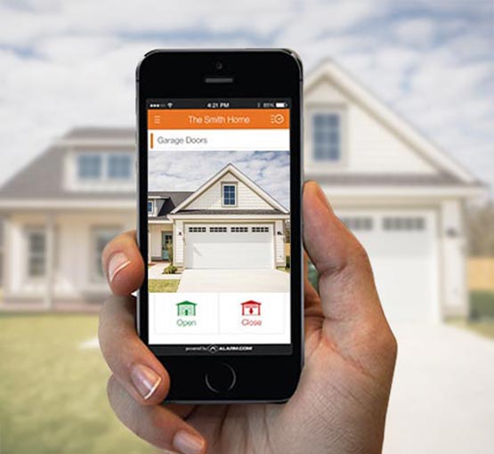 Smartphone-controlled garage door system for easy opening and closing