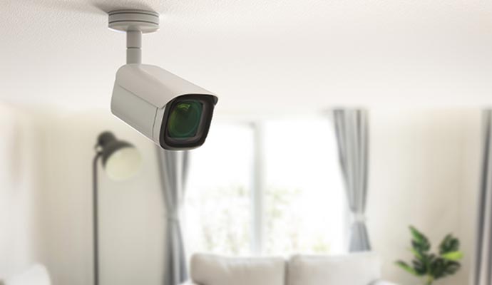 Bullet camera installed inside a residential house for indoor security