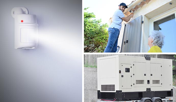 Collage of motion sensor, camera installation and generator installed