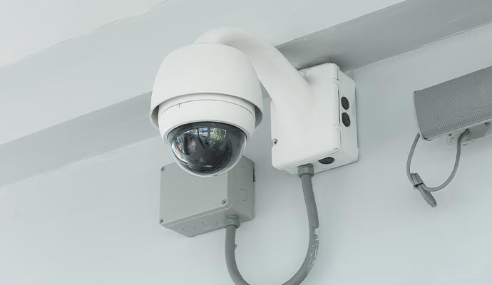 Dome security camera mounted on ceiling