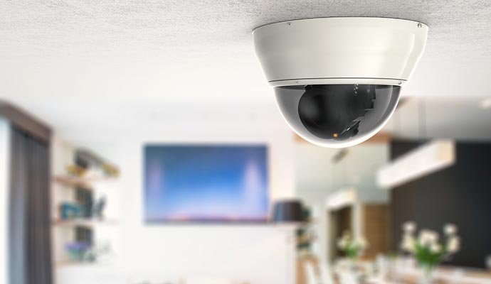 Dome security camera installed in a residential home for indoor surveillance