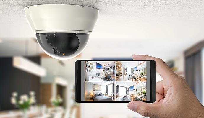 Live view of indoor security camera on mobile phone screen