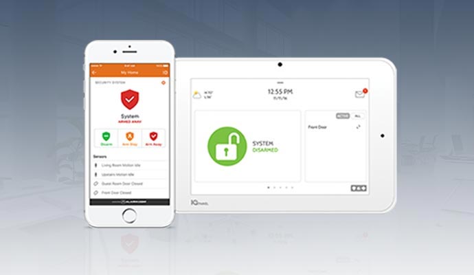 Interactive home security panel and mobile app.
