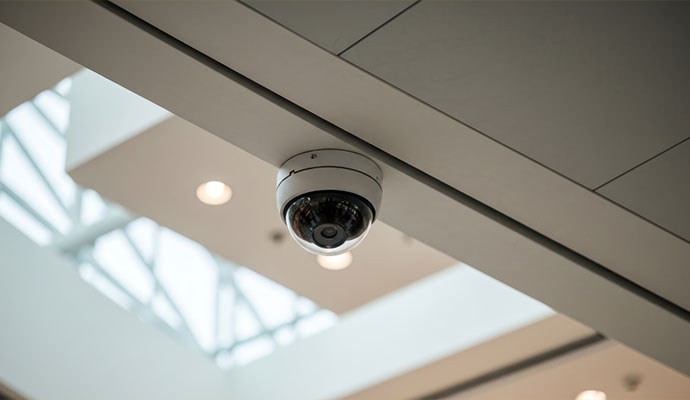 Commercial ceiling dome security camera installation