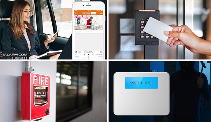 Collage of business monitoring, access control, fire alarm and control panel