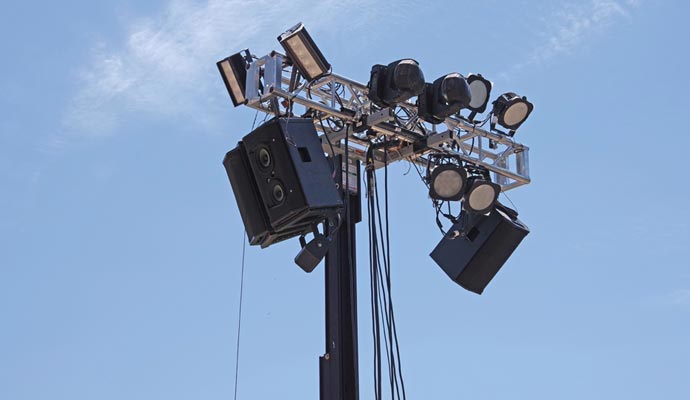 Outdoor loudspeaker and lighting installation.