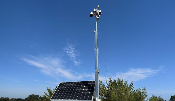 Autonomous solar surveillance tower for remote security.