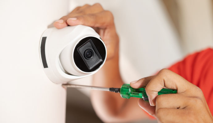 Professional technician installing CCTV camera
