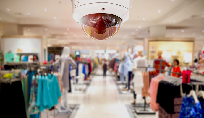 Dome security camera installed in a retail store